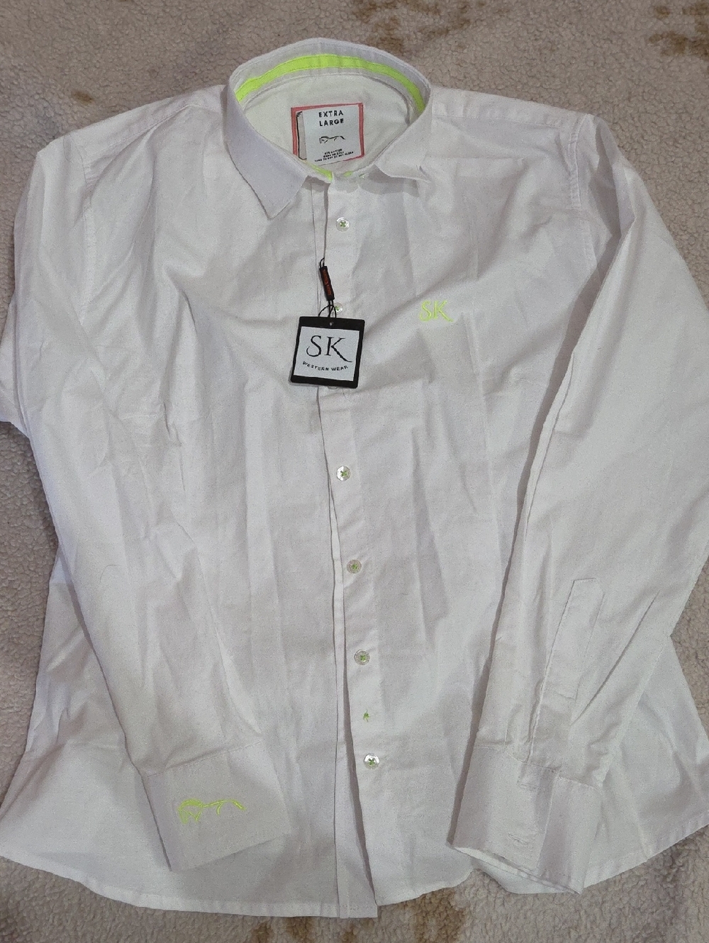 SK White Button-Down Shirt with Neon Accent